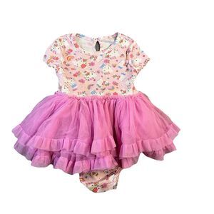 Hello Kitty Sanrio Baby One Piece Romper Tulle Tutu Pink Ribbed Size 18M Girls
